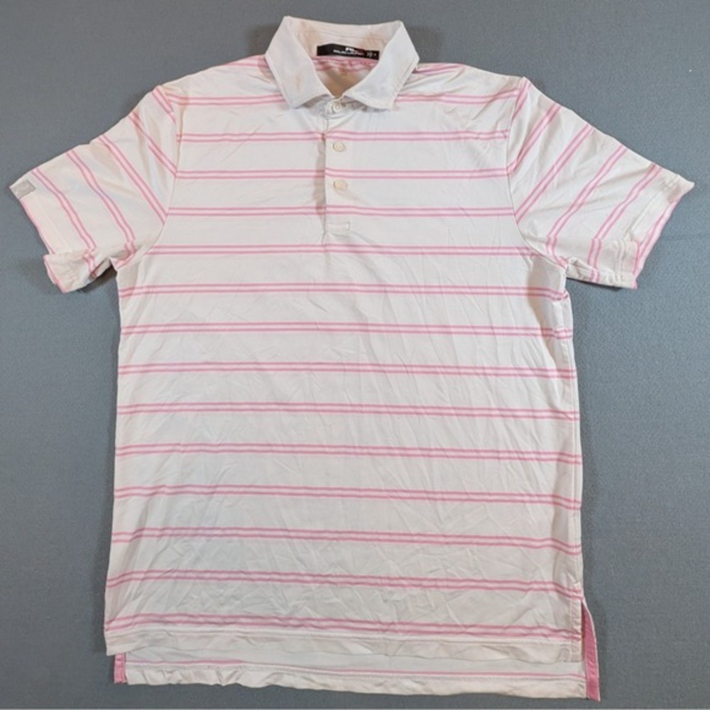 RLX Ralph Lauren Mens Golf Polo Shirt Size M Pink Stripe Performance Breathable - Picture 2 of 8